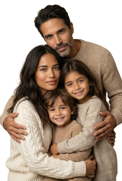 Famille souriante protégée avec Assurym